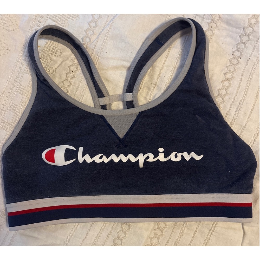 Champion Heathered Navy Blue Vintage Style Racerback Sports Bra, Large‎